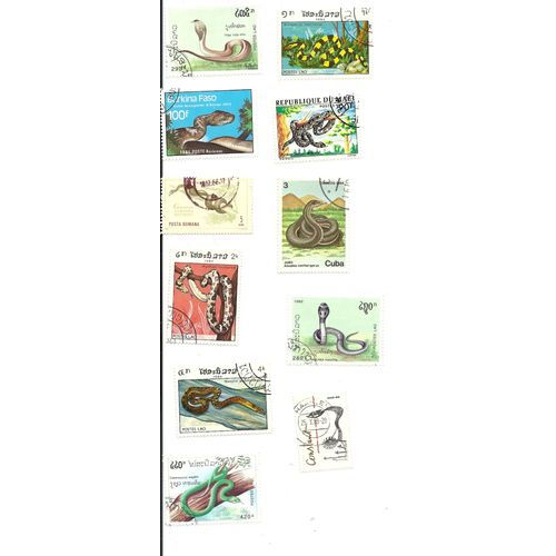 Serpents 11 Timbres 6 Pays Différents