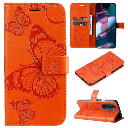 Étui Pour De Téléphone Motorola Edge X30 Cuir Pu Couverture Magnétique Couverture Antichoc Avec Support De Fente Pour Carte Flip Kickband - Orange