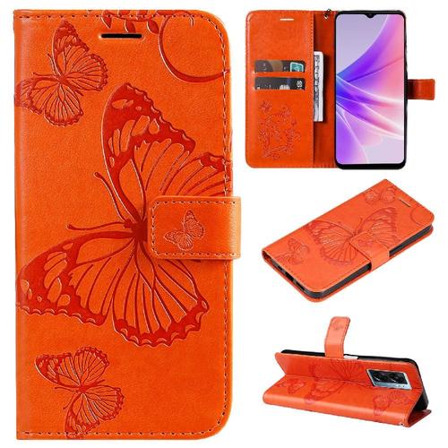 Étui Pour De Téléphone Oppo A57 5g 2022 Avec Support De Fente Pour Carte Flip Kickband Couverture Antichoc Cuir Pu Couverture Magnétique - Orange