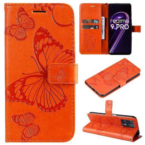 Étui Pour De Téléphone Oppo Realme 9 Pro Cuir Pu Couverture Magnétique Flip Kickband Couverture Antichoc Avec Support De Fente Pour Carte - Orange