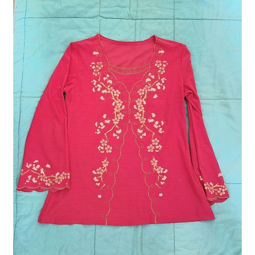 Pull Femme Infroissable Rose Fuchsia Chinois Sweat Fin Manches Longues Oriental 38 Brillant Paillettes Fleurs - Envoi Très Rapide Et Soigne.