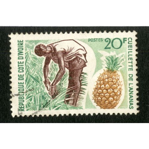 Timbre Oblitéré République De Côte D'ivoire, Cueillette De L'ananas, Bequet, Forget, Postes, 20 F