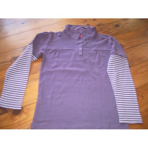 Pull Tissaia 8ans Mauve Manches Rayées Col Polo
