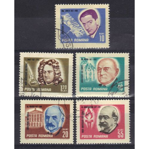 Roumanie 1967 : Dinu Lipatti / Jonathan Swift / Gr.Antipa / Al.Orascu /M.Kogalniceanu - Série De 5 Timbres Oblitérés