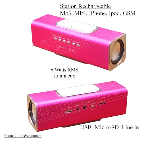 Station Mp3, Mp4, Ipod, Iphone, GSM, USB Micro SD 6 W Rms