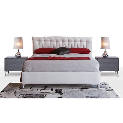 Lit Coffre Gloria Couchage 160x190 Cm Tissu Secret Aspect Cuir Blanc