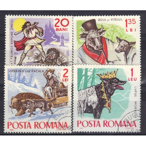 Roumanie 1965 : Fables Et Contes Folkloriques - Série De 4 Timbres Oblitérés