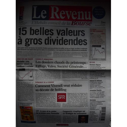 Le Revenu  N° 917 : 15 Belles Valeurs À Gros Dividendes
