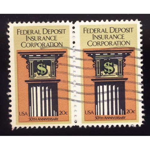 Timbre U S A, Federal Insurance Corporation 50th Anniversary, U S A 20 Cents, Oblitéré