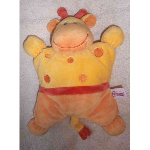Doudou Semi Plat Vache Pommette Jaune Et Beige À Pois Oranges