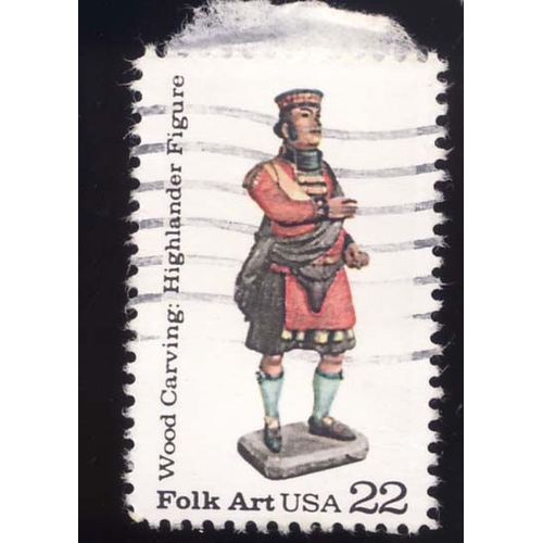 Timbre U S A, Folk Art : Wood Carving, Highlander Figure, U S A 22 Cents