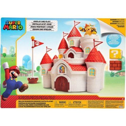 Coffret Grand Chateau Princesse Peach + Figurine Bowser - Royaume Champignon - Set Pour Super Mario 16 Pièces + 1 Carte Offerte