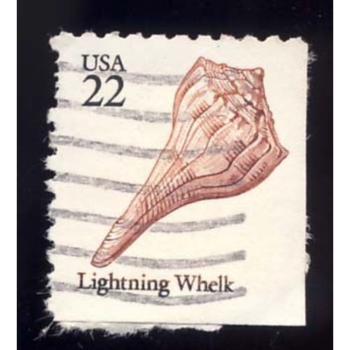 Timbre U S A, Lightning Whelk, U S A 22 Cents, Oblitéré