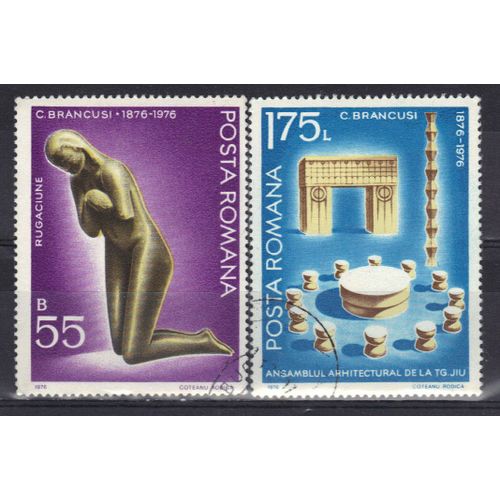 Roumanie 1976 : 100è Anniversaire De La Naissance Du Sculpteur C.Brancusi : "Prière" /"Oeuvres" - Série De 2 Timbres Oblitérés