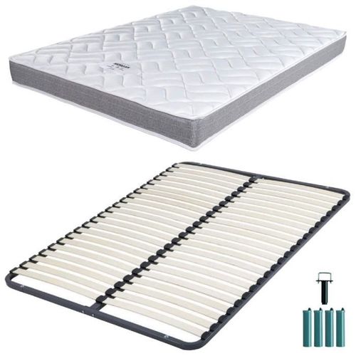Matelas Mousse + Sommier Métal Démonté 160x200 Morgan - Hauteur 17 Cm - Soutien Ferme