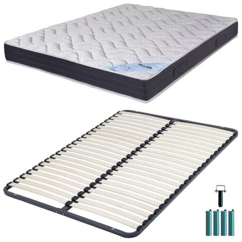 Matelas Mousse + Sommier Métal Démonté 160x200 Melior - Hauteur 20 Cm - Soutien Ferme