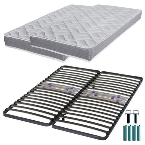 Matelas Mousse + Sommier Métal C223 160x200 Morgan - Hauteur 17 Cm - Soutien Ferme