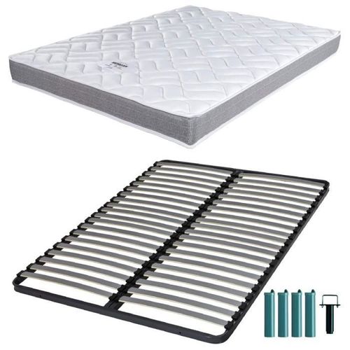 Matelas Mousse + Sommier Métal C220 160x200 Morgan - Hauteur 17 Cm - Soutien Ferme