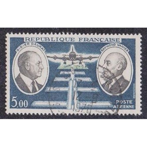 Timbre N°P.A. 46 Y&t 5,00 F Bleu-Nuit, Sépia Et Vert Didier Daurat Et Raymond Vanier, Pionniers De La Poste Aérienne