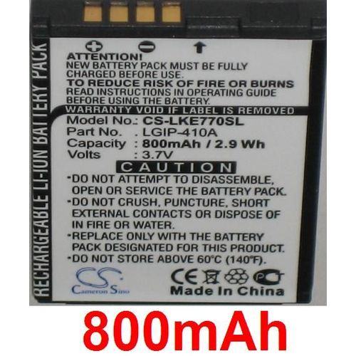 Batterie Pour Lg 278a, Lg Ke770, Lg Kf500, Lg Kf510, Lg Kg289, Lg Kg77, P/N: Lgip-410a Lgip410a, Sbpl0085603, Sppp0083516, **800mah**
