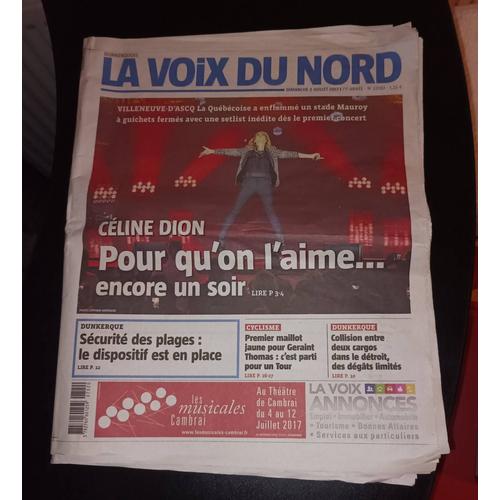 Journal La Voix Du Nord Numéro 23182 Du 2 Juillet 2017 - Céline Dion