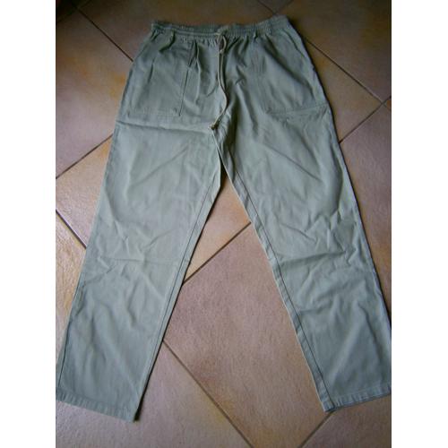 Pantalon En Toile Vert Pale Taille 44 Marque Damart