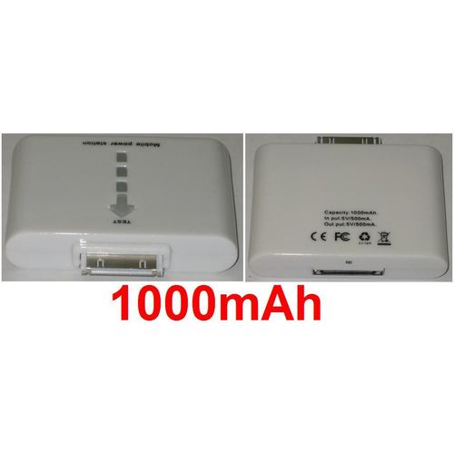 Batterie De Secours Externe Pour Apple Iphone 4 4s, Apple Ipod Nano 1g - 2g - 4g - 5g, Blanc / White **1000mah**