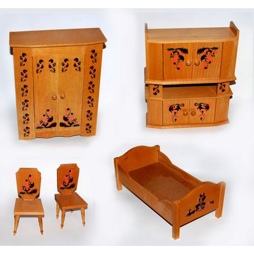 Lot Meubles De Poupée Année 80 En Bois Style Polonais