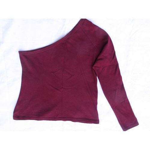 T-Shirt "Promod ", Bordeaux, Taille M, Une Seule Manche Longue Et Une Épaule Nue