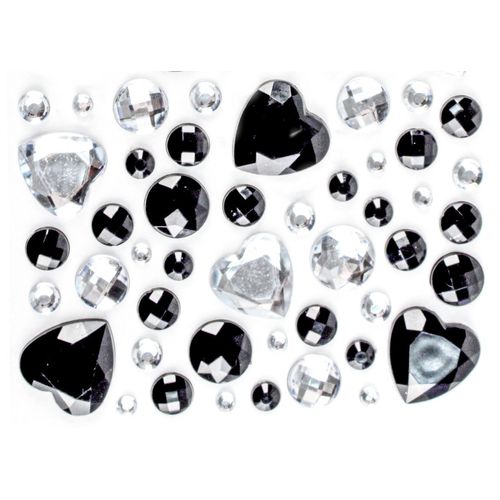 Stickers Strass Coeur Noir 0,5 À 2 Cm 50 Pièces