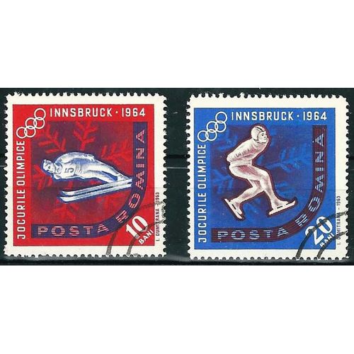 Lot 2 Timbres Roumanie - Jo Hiver 1964 - Innsbruck - Saut À Ski - Patinage De Vitesse