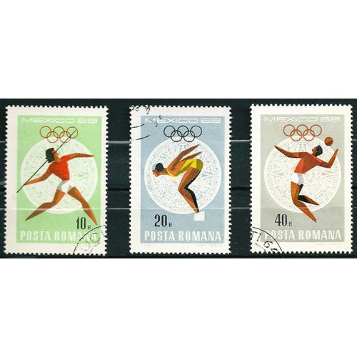 Lot 3 Timbres Roumanie - 1968 - Jo Mexico - Javelot, Plongeon, Volley Ball