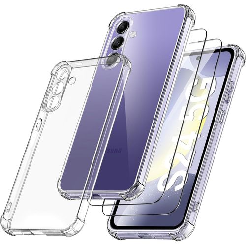 Coque Pour Samsung Galaxy S24 Et 2 Vitres Verre Trempé Silicone Transparent Antichocs