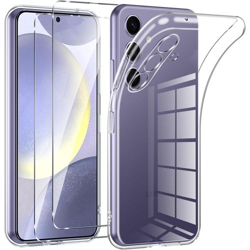 Coque Pour Samsung Galaxy S24 Plus ++ Et 2 Vitres Verre Trempé Silicone Transparent
