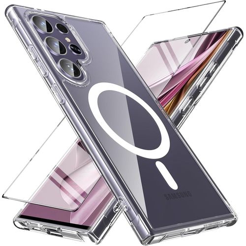Coque Pour Samsung Galaxy S24 Ultra - 2x Vitre Verre Trempe Compatible Magsafe Clear