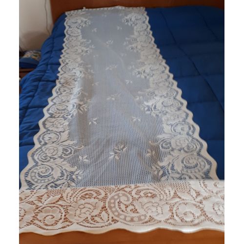 Voilage Droit Décor Fleurs Et Feuillage - Rideau Dentelle Polyester Blanche - Oeillets Passe-Tringle - Finition Arrondie Sur 3 Côtés - 60x2m20