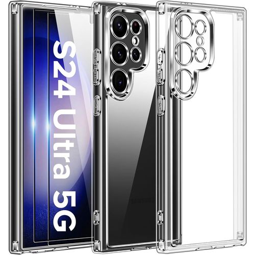 Coque Pour Samsung Galaxy S24 Ultra Et 2 Vitres Verre Trempé Silicone Transparent