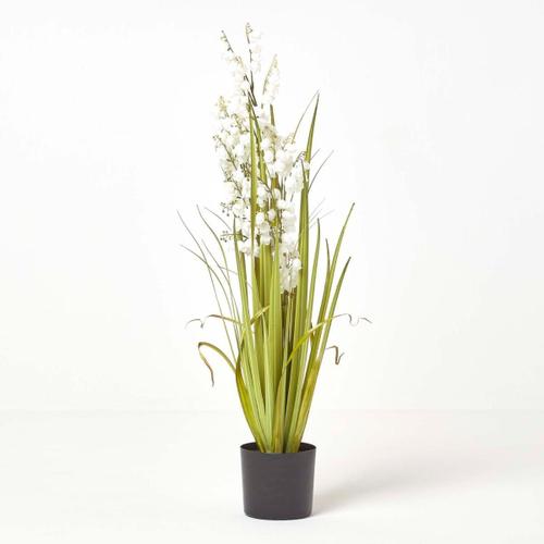 Campanules artificielles blanches en pot rond noir, 81 cm