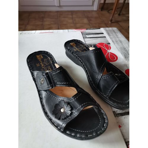 Chaussures Femme, Cuir Noir, Mules, Pointure 38