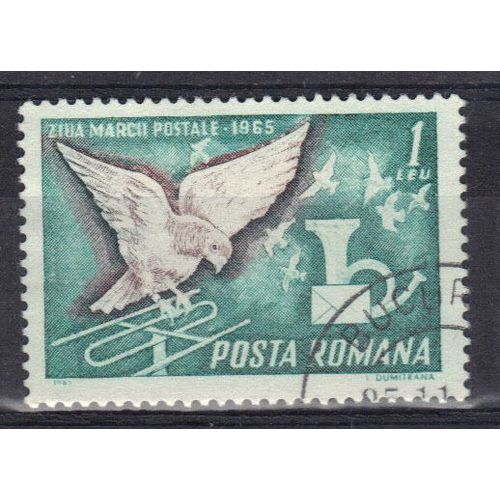 Roumanie 1965 : Journée Du Timbre : Pigeon Sur Antenne - Timbre Oblitéré