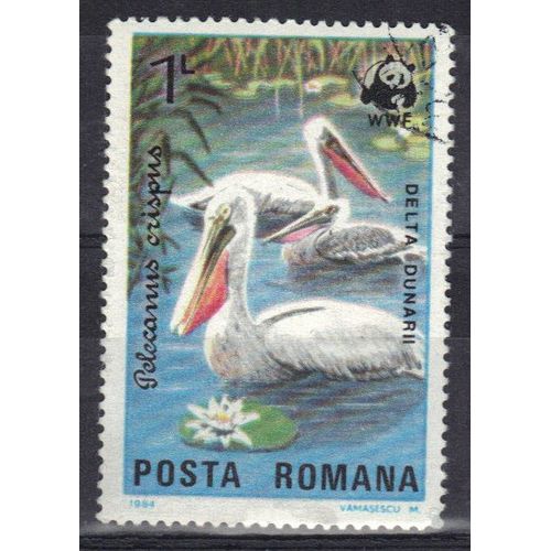 Roumanie 1984 : Faune Protégée Du Delta Du Danube : Pélican Isolé Sur Un Nid - Timbre Oblitéré