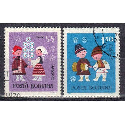 Roumanie 1969 : Nouvel An 1970 : Personnages De Contes D'enfants - Série De 2 Timbres Oblitérés