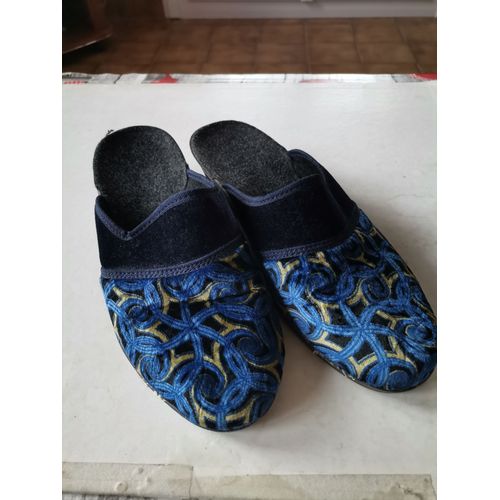 Pantoufles Femme Velours Bleu/Jaune Pointure 38