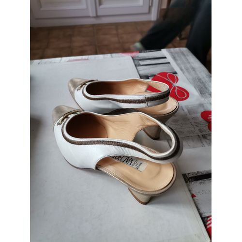 Chaussures Femme, Cuir Blanc/Doré, Pointure 37
