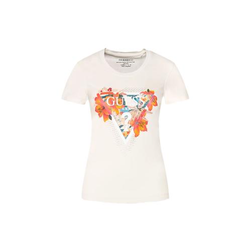 T Shirt Guess Tropical Triangle Femme Blanc