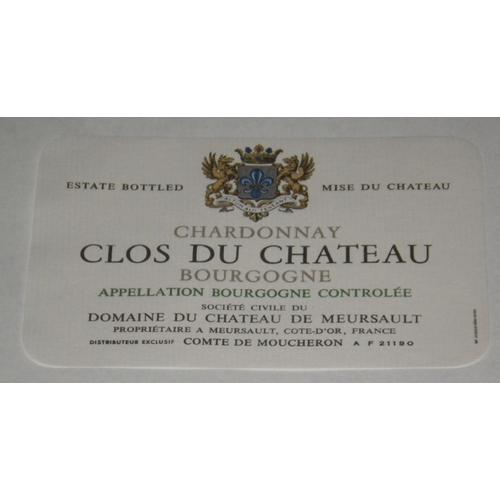 Etiquette Ancienne Wine Label Chardonnay Clos Du Chateau De Meursault Bourgogne Comte De Moucheron Blason Lys