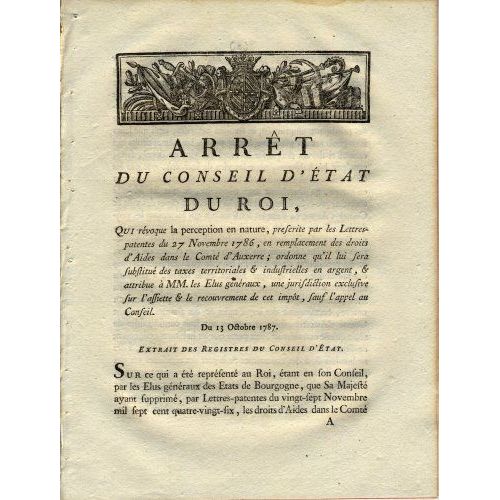 Arrêt Du Conseil D'etat Du Roi Qui Révoque La Perception En Nature