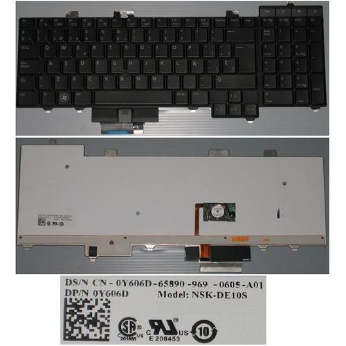 Clavier Qwerty Espagnol / Spanish Pour Dell Precision M6400 Series, Noir / Black, BACKLIT, Model: NSK-DE10S, P/N: 0Y606D, OY606D, Y606D