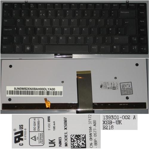 Clavier Qwerty UK Pour DELL Studio XPS 13 16 1340 1640 Series, Noir / Black, BACKLIT, Model: XSB87, P/N: 0HW184, OHW184, HW184, 139301-002, 9J.N0W82.XNX