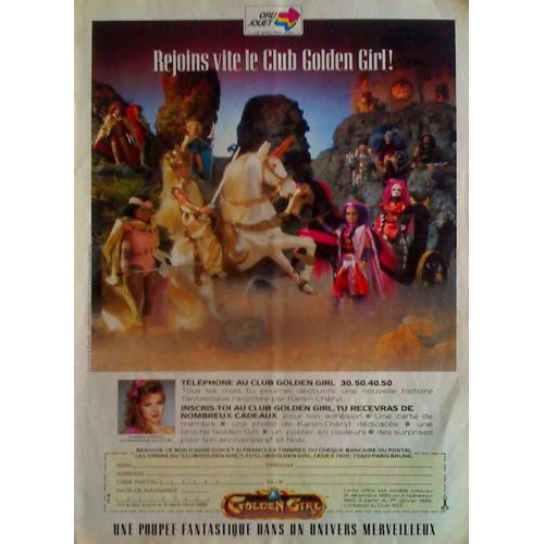 Publicité Ancienne Issue De La Revue Mickey De Janvier 1985 Pour Les Poupées Et Personnages " Golden Girl " De " Orli Jouet " Avec Une Photo De Karen Cherryl